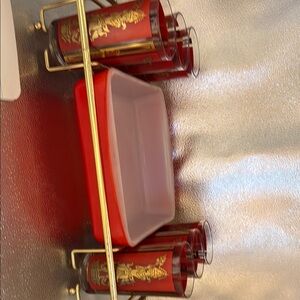 Vintage Culver red and 22 k gold Siam Thai Goddess with carrier and casserole